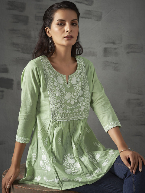 Anouk Floral Embroidered Cotton A-Line Tunic