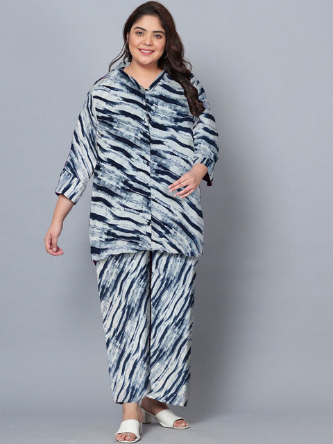 Indietoga Plus Size Printed Shirt With Trousers