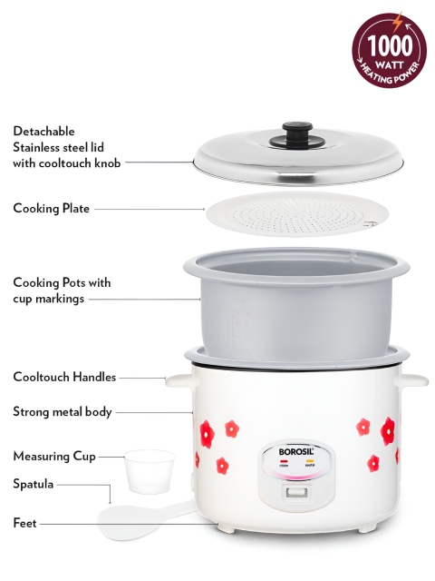 BOROSIL White Printed Aluminium Electric Pressure Cookers 2.8 l - Image 3