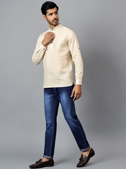 Yugnik Mandarin Collar Roll-Up Sleeves Pure Cotton Short Kurta - Image 6