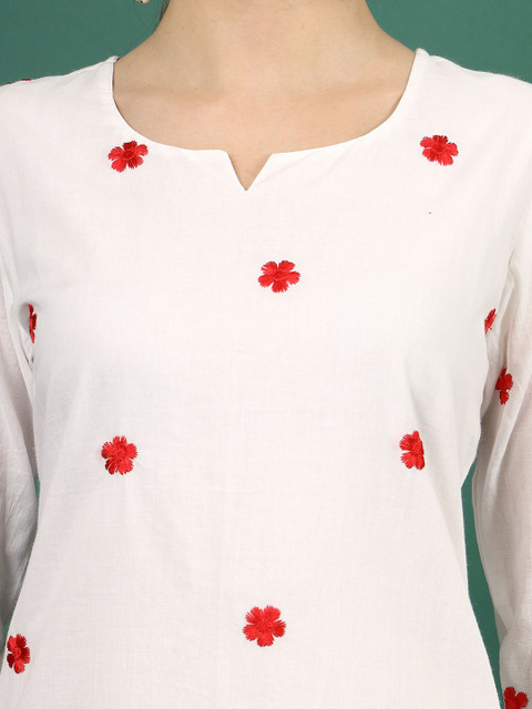 Sangria Floral Embroidered Thread Work Pure Cotton Straight Kurta - Image 2