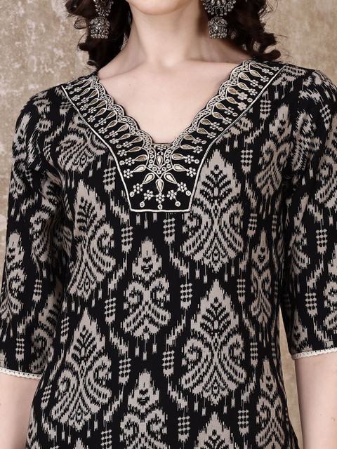 KALINI Ethnic Motifs Printed V-Neck Tunic With Palazzo - Image 2