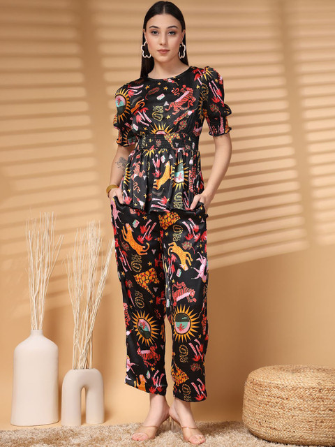 plusS Black Printed Top & Trouser