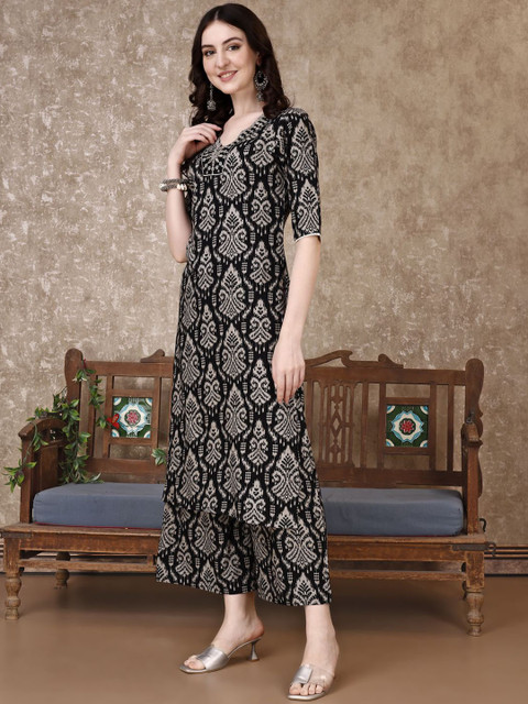 KALINI Ethnic Motifs Printed V-Neck Tunic With Palazzo - Image 3