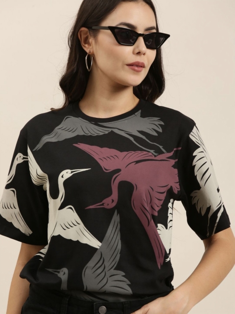 Difference of Opinion Women Conversational Printed Round Neck Cotton Oversized T-Shirt