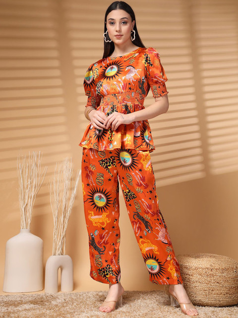 plusS Orange Printed Top With Trouser