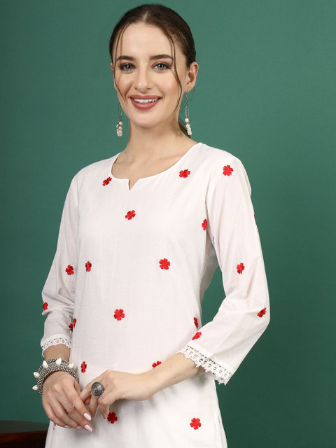 Sangria Floral Embroidered Thread Work Pure Cotton Straight Kurta - Image 5