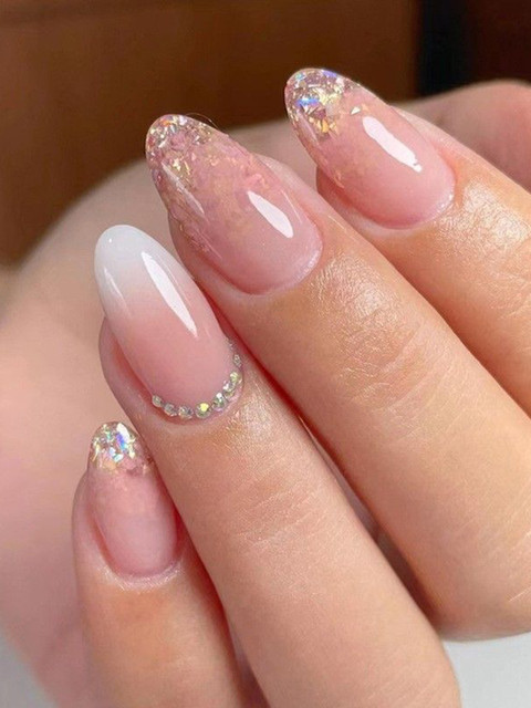 The Pink Truck Set of 24 Crushed Glitter Design Artificial Reusable Nails With Glue - Pink