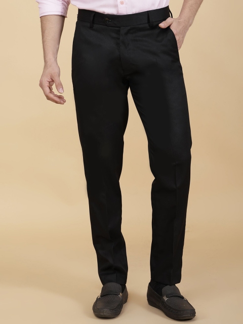 el cielo Men Smart Slim Fit Easy Wash Pleated Formal Trousers