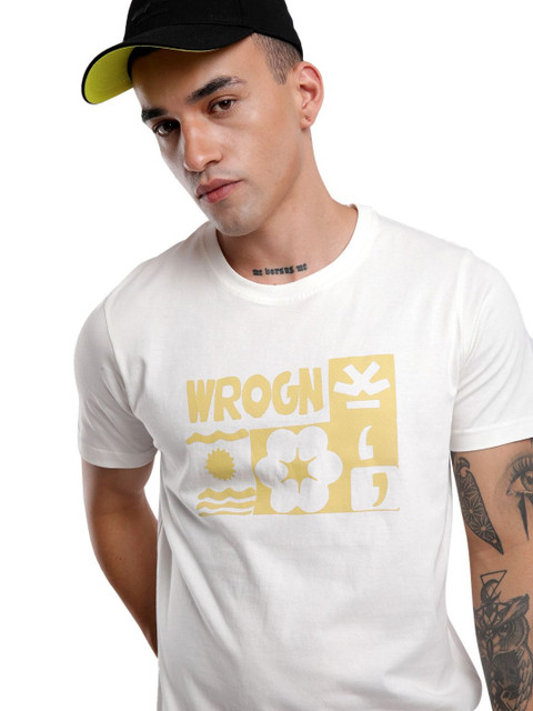 WROGN Men Typography Printed Round Neck Cotton Slim Fit T-Shirt - Image 5