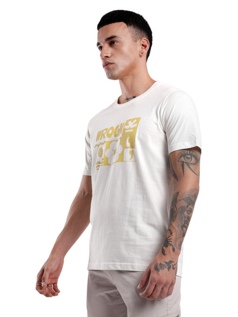 WROGN Men Typography Printed Round Neck Cotton Slim Fit T-Shirt - Image 3