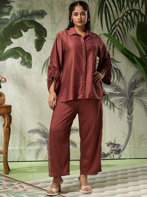 Bani Women Embroidered Plus Size Shirt With Trousers Co-Ords
