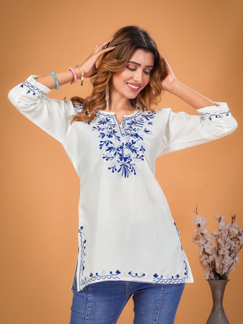 FORKEY Floral Embroidered Cotton Top