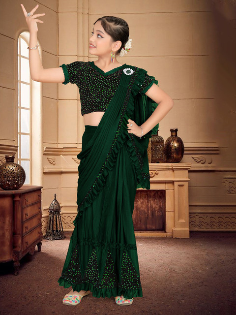 HARPITA Girls Sequinned Ready to Wear Saree