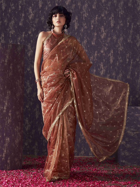 Tikhi Imli Embellished Sequinned shimmer net saree with sequence embroidery