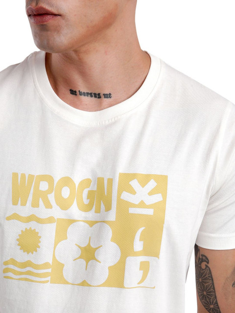 WROGN Men Typography Printed Round Neck Cotton Slim Fit T-Shirt - Image 2