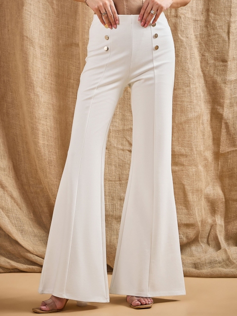 SASSAFRAS Women Smart Flared High-Rise Trousers