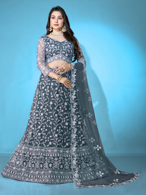 VARNI FABRICS Embroidered Semi-Stitched Lehenga & Unstitched Blouse With Dupatta
