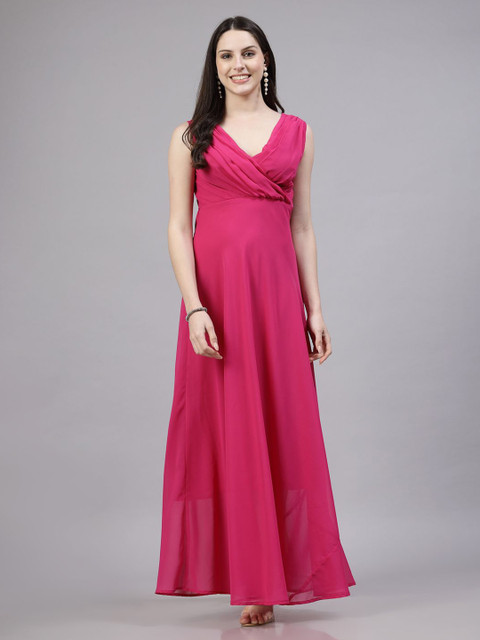 aayu Sleeveless Solid Georgette Maxi Dress