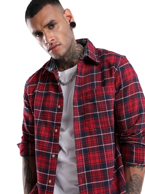 WROGN Men Custom Slim Fit Tartan Checks Opaque Checked Casual Shirt
