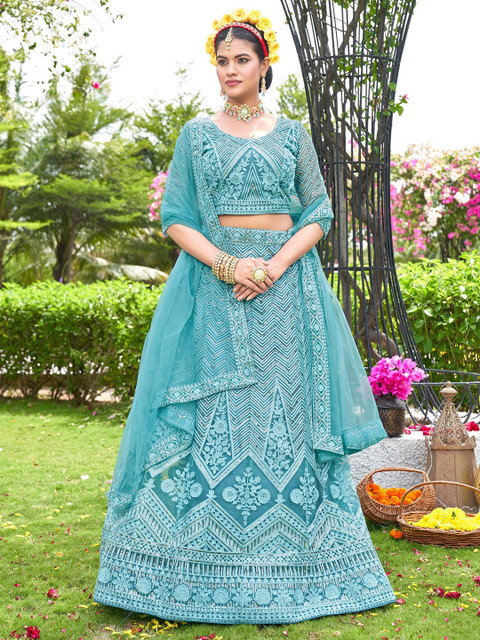 VARNI FABRICS Embroidered Semi-Stitched Lehenga & Unstitched Blouse With Dupatta