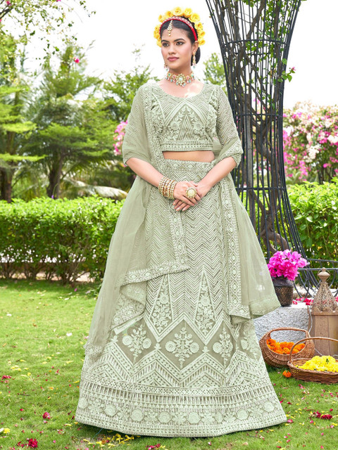 VARNI FABRICS Embroidered Semi-Stitched Lehenga & Unstitched Blouse With Dupatta