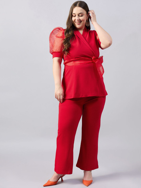 Orchid Blues Plus Size Shawl Collar Top With Trousers