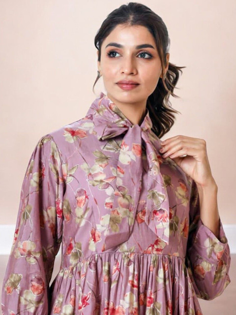 ARAVALII Floral Printed Tie Up Neck Top With Palazzo - Image 2