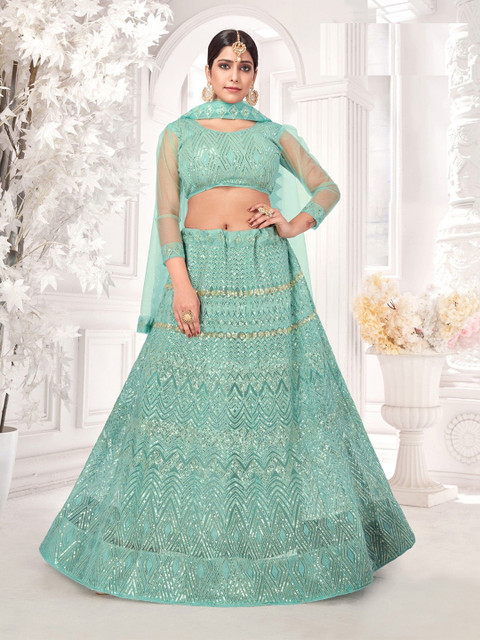 VARNI FABRICS Embroidered Sequinned Semi-Stitched Lehenga & Unstitched Blouse With Dupatta