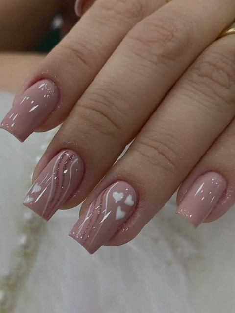 The Pink Truck Set Of 24 Artificial Reusable Nails With Heart Design