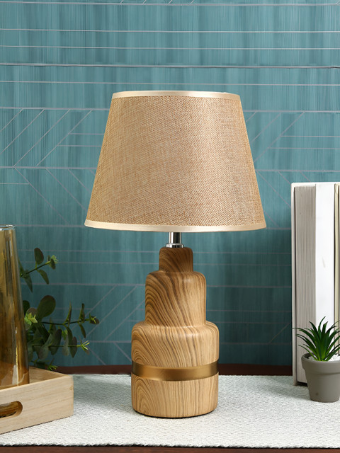 TAYHAA Brown Textured Ceramic Contemporary Frustum Shaped Table Lamp - Image 2