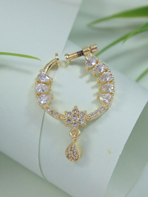 I Jewels Gold Plated Artificial Stones Ring Nosepin