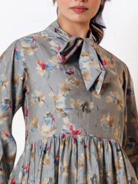 ARAVALII Floral Printed Tie Up Neck Top With Palazzo - Image 2