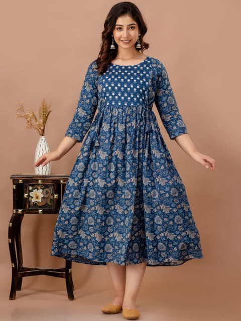 MURLI KURTI Floral Printed Fit & Flare Midi Cotton Maternity Ethnic Dress