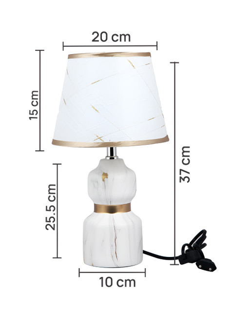 TAYHAA White & Gold-toned Printed Ceramic Contemporary Frusturical Shaped Table Lamp - Image 5