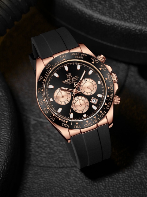 Naviforce Men Brass Dial & Straps Analogue Chronograph Watch NF8054 RGBB