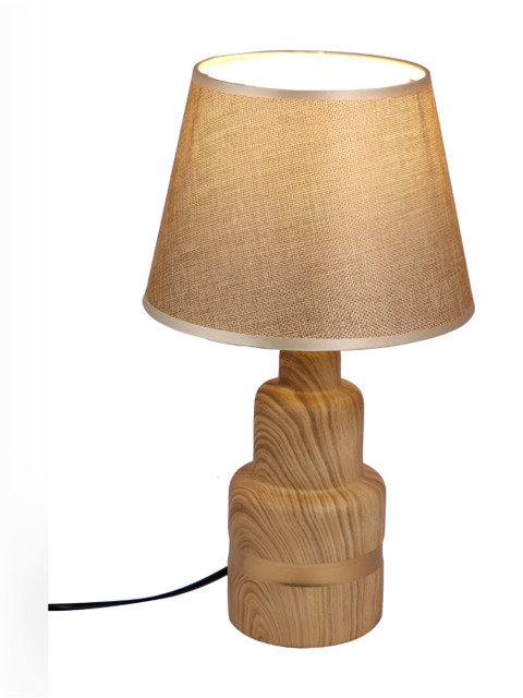 TAYHAA Brown Textured Ceramic Contemporary Frustum Shaped Table Lamp - Image 3