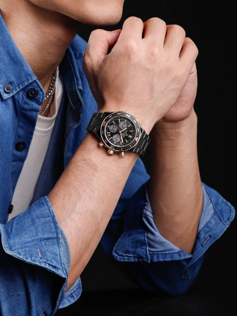 Naviforce Men Brass Embellished Dial & Leather Bracelet Style Straps Analogue Chronograph Watch NF8049 BRGB - Image 6
