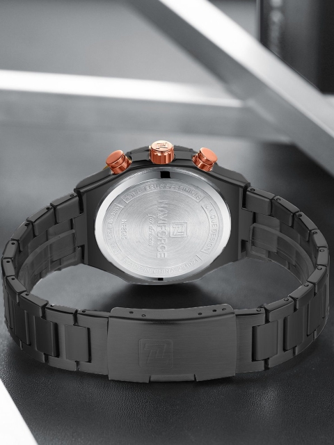 Naviforce Men Brass Embellished Dial & Leather Bracelet Style Straps Analogue Chronograph Watch NF8049 BRGB - Image 4