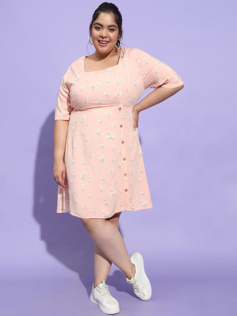Oxolloxo Plus Size Floral Printed A-Line Dress