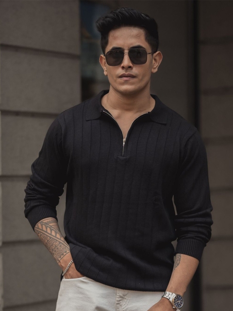 Powerlook Men Self Design Polo Collar Pure Cotton T-shirt