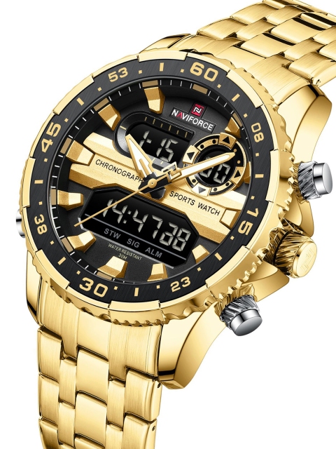 Naviforce Men Brass Dial & Stainless Steel Straps Analogue and Digital Multi Function Watch NF9234 GBG - Image 5