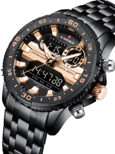 Naviforce Men Brass Dial & Stainless Steel Straps Analogue and Digital Multi Function Watch NF9234 BRGB - Image 3
