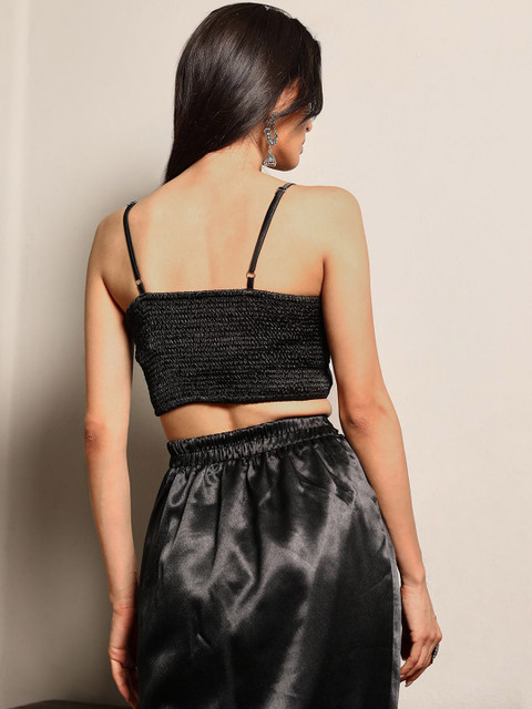 QISSA Black Embellished Shirt Collar Top & Skirt With Jacket Co-Ord Set - Image 7