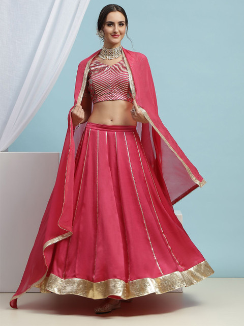 Khushal K Embroidered V-Neck Ready to Wear Lehenga & Blouse With Dupatta
