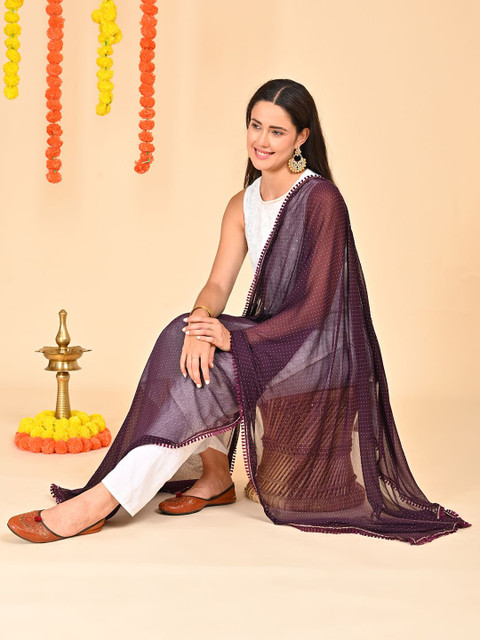 HELLA FASHIONS Polka Dots Foil Print Chiffon Dupatta