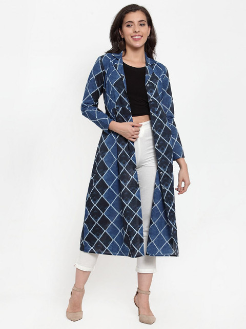 Indibelle Geometric Printed Cotton Longline Open Front Shrug