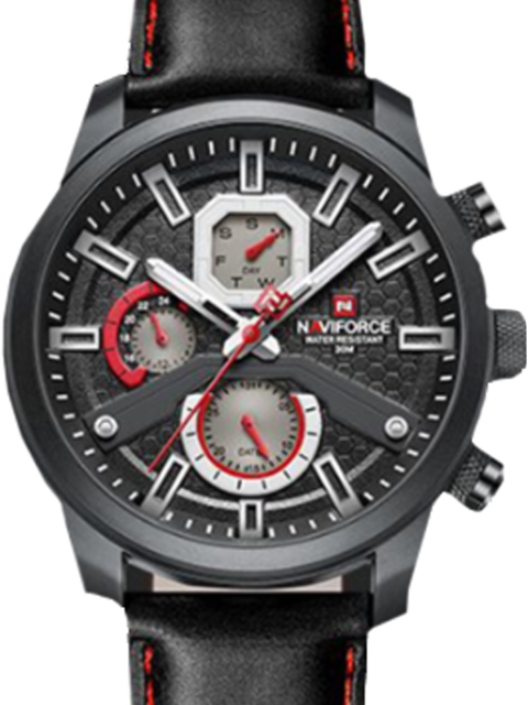 Naviforce Men Brass Dial & Leather Straps Analogue Chronograph Watch NF9211L BBB - Image 3