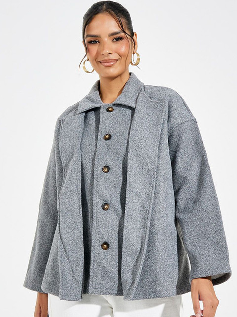 Styli Women Oversized Fit Long Length Mock Double Layer Jacket