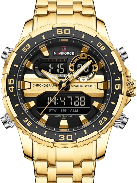 Naviforce Men Brass Dial & Stainless Steel Straps Analogue and Digital Multi Function Watch NF9234 GBG - Image 6